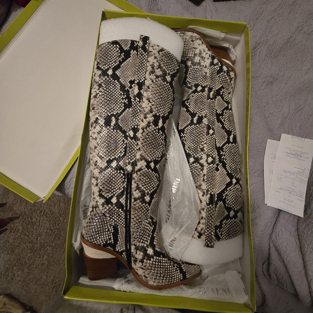 Snakeskin Pattern Knee-High Boots